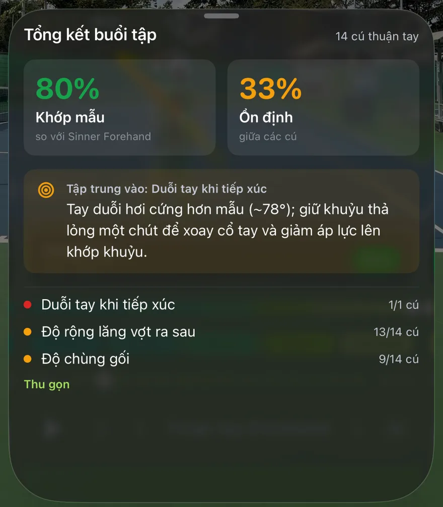 Tổng kết cả buổi: độ khớp, độ ổn định, và lỗi nào lặp lại mấy cú